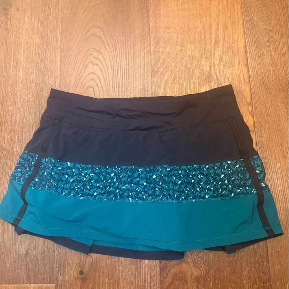 Lululemon Pace Rival Skirt II 4-way Mountain Peaks Black Forage Teal Skort 8 Reg